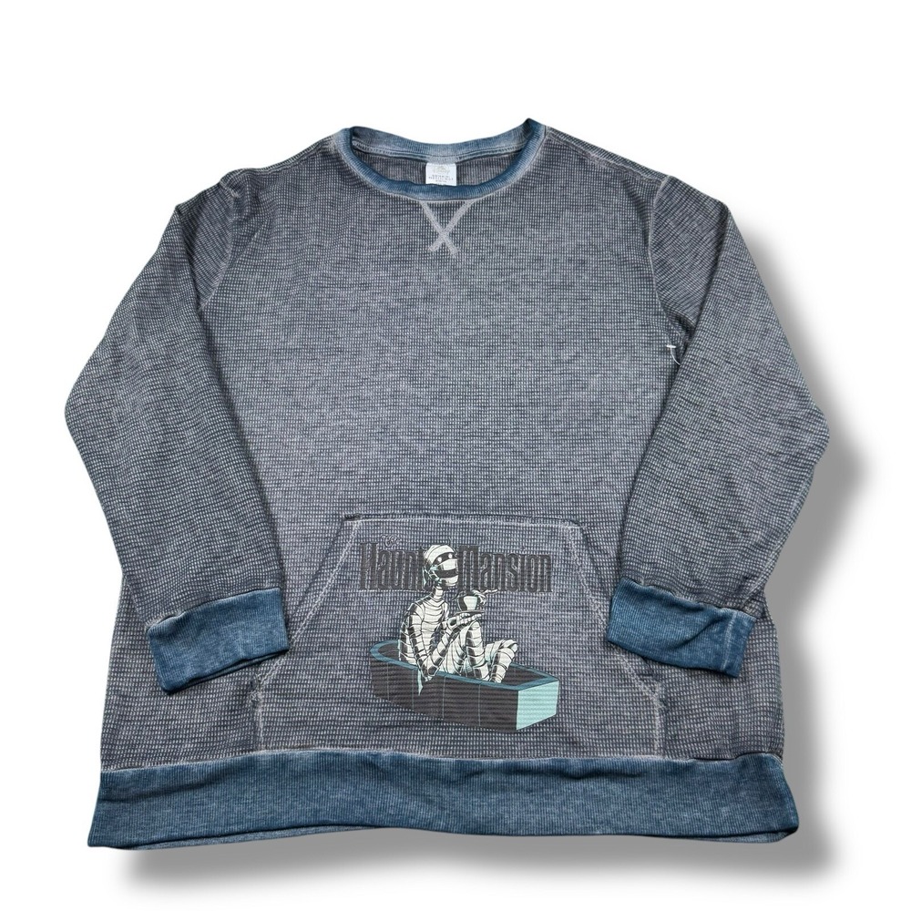 NWOT Disney The Haunted Mansion Waffle Knit Shirt Long Sleeve Mummy Pocket Sz L